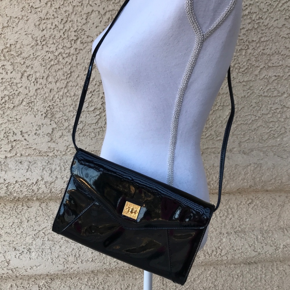Black Patent Evening Bag with Strap